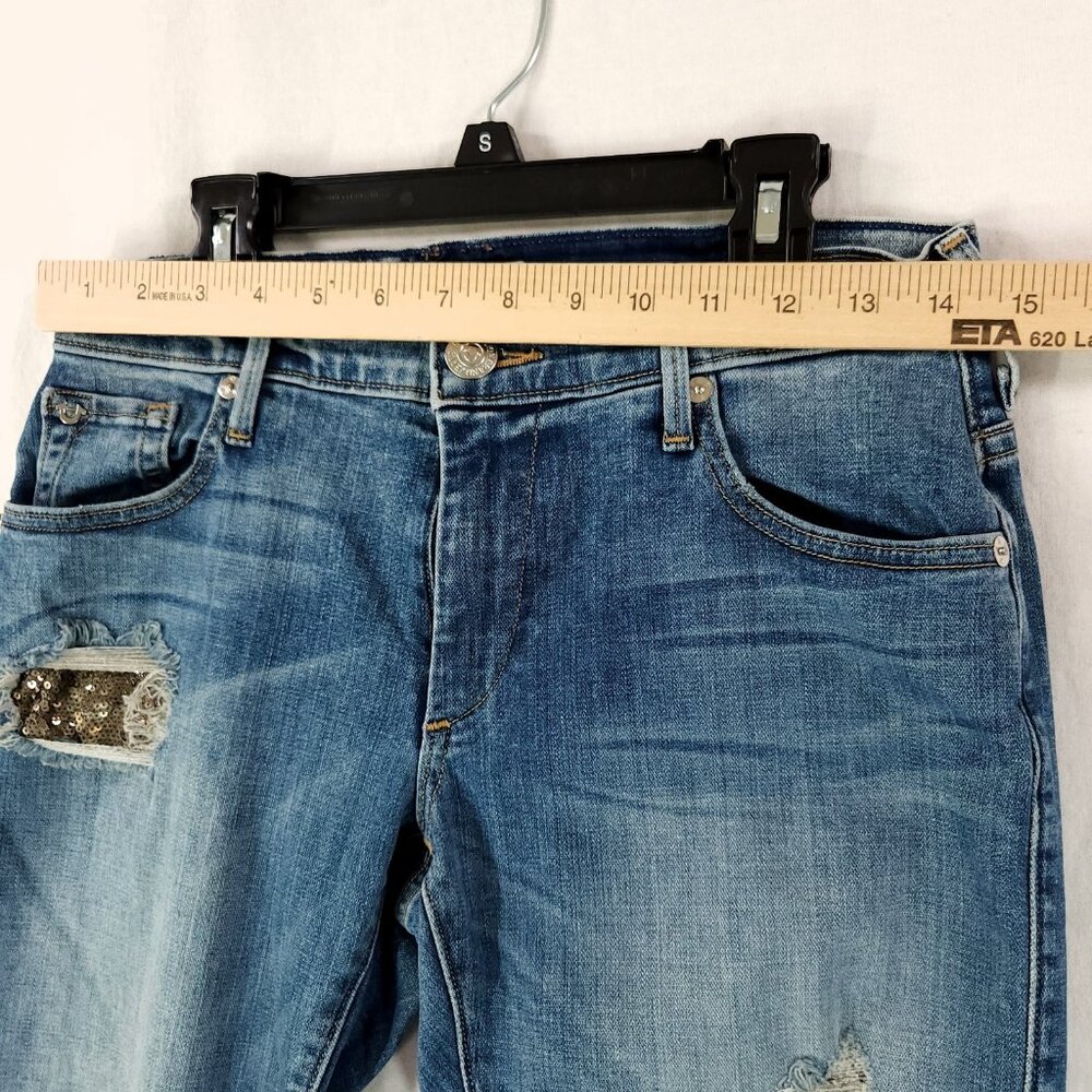 True Religion Audrey Low Rise Jeans Womens 24 Slim Boyfriend Distressed Sequin - Picture 3 of 14